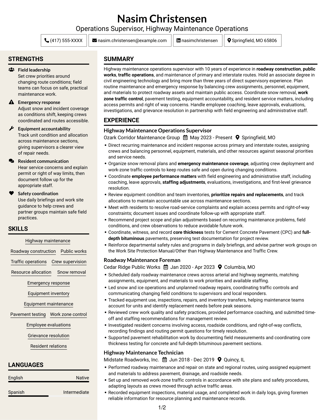 Resume example — page 1