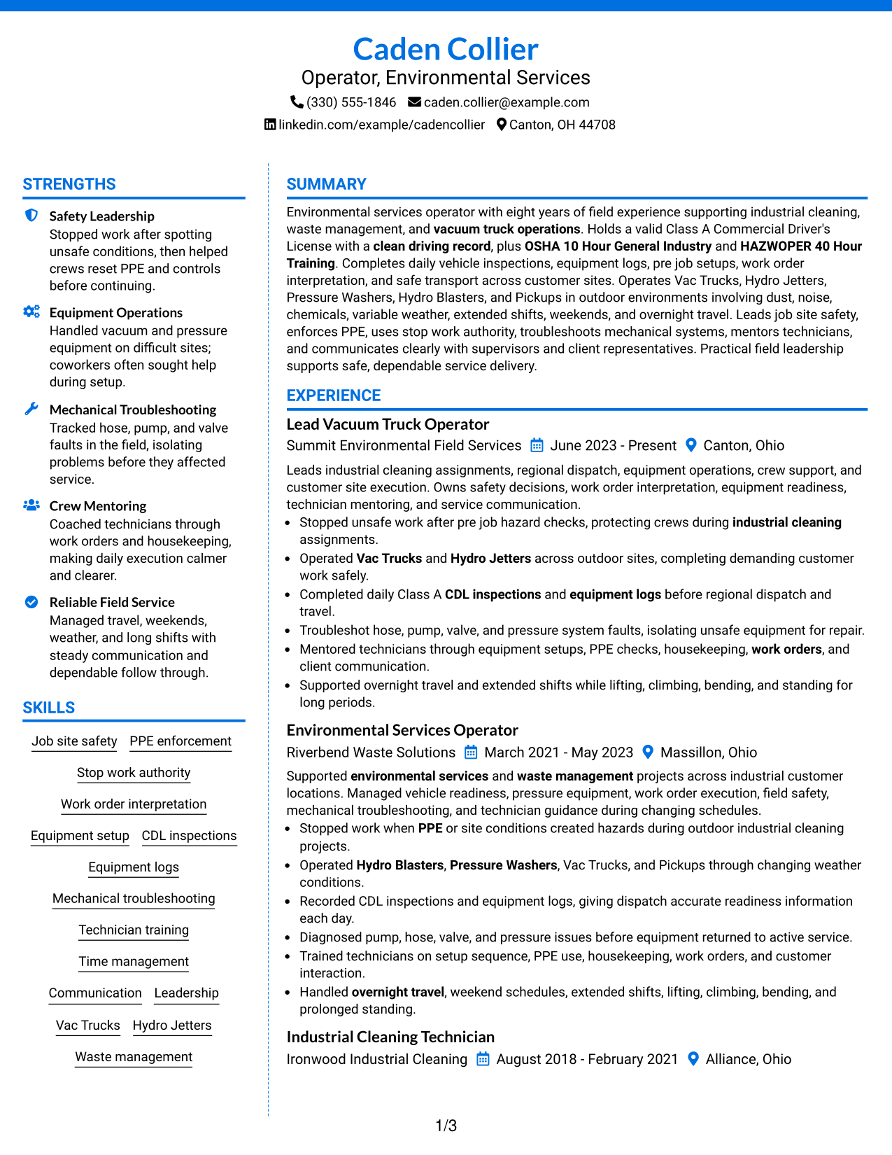 Resume Example Page 1