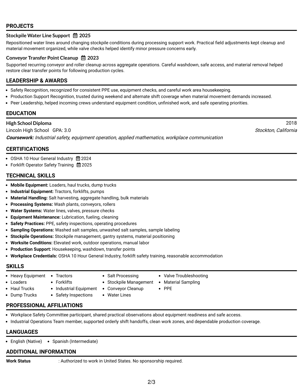 Resume Example Page 2