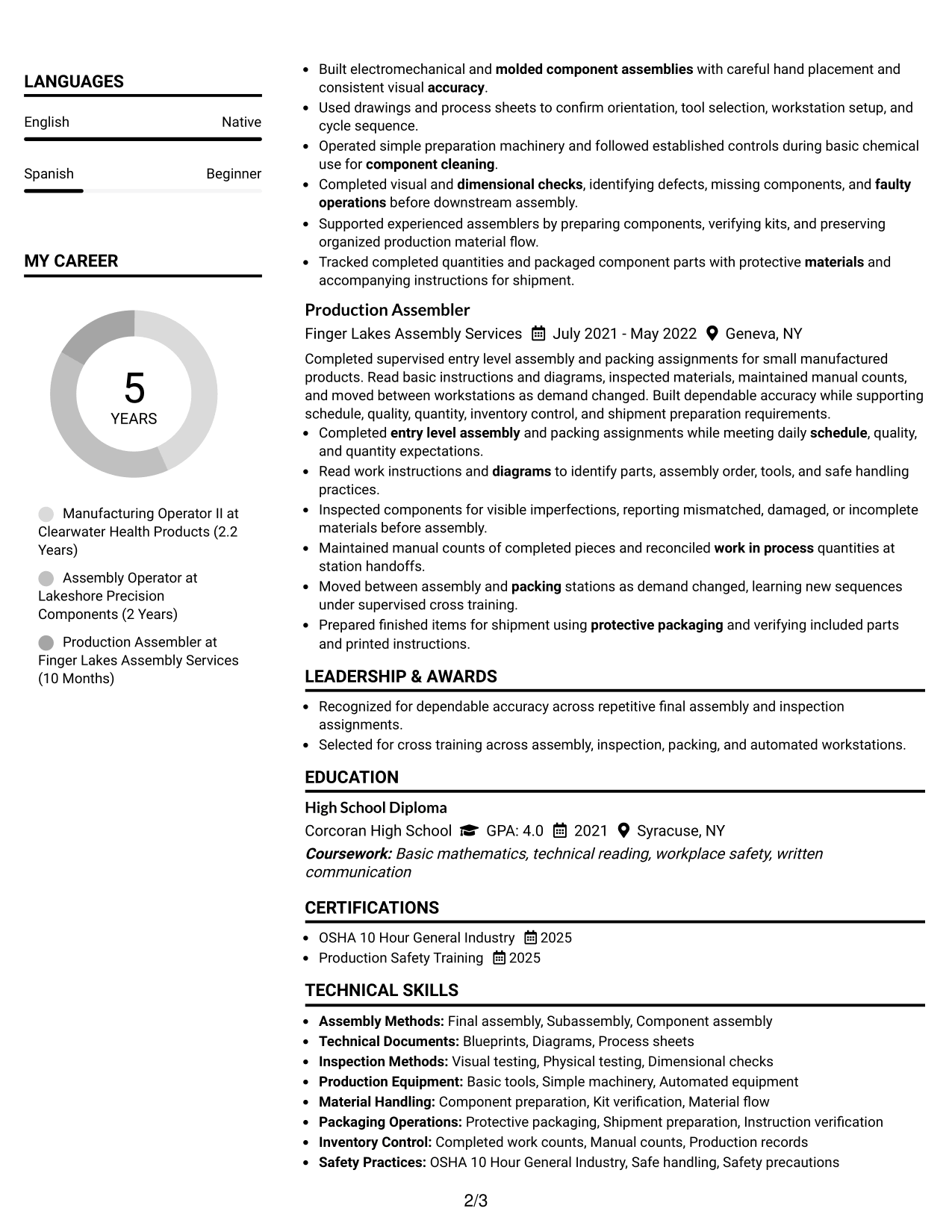 Resume Example Page 2