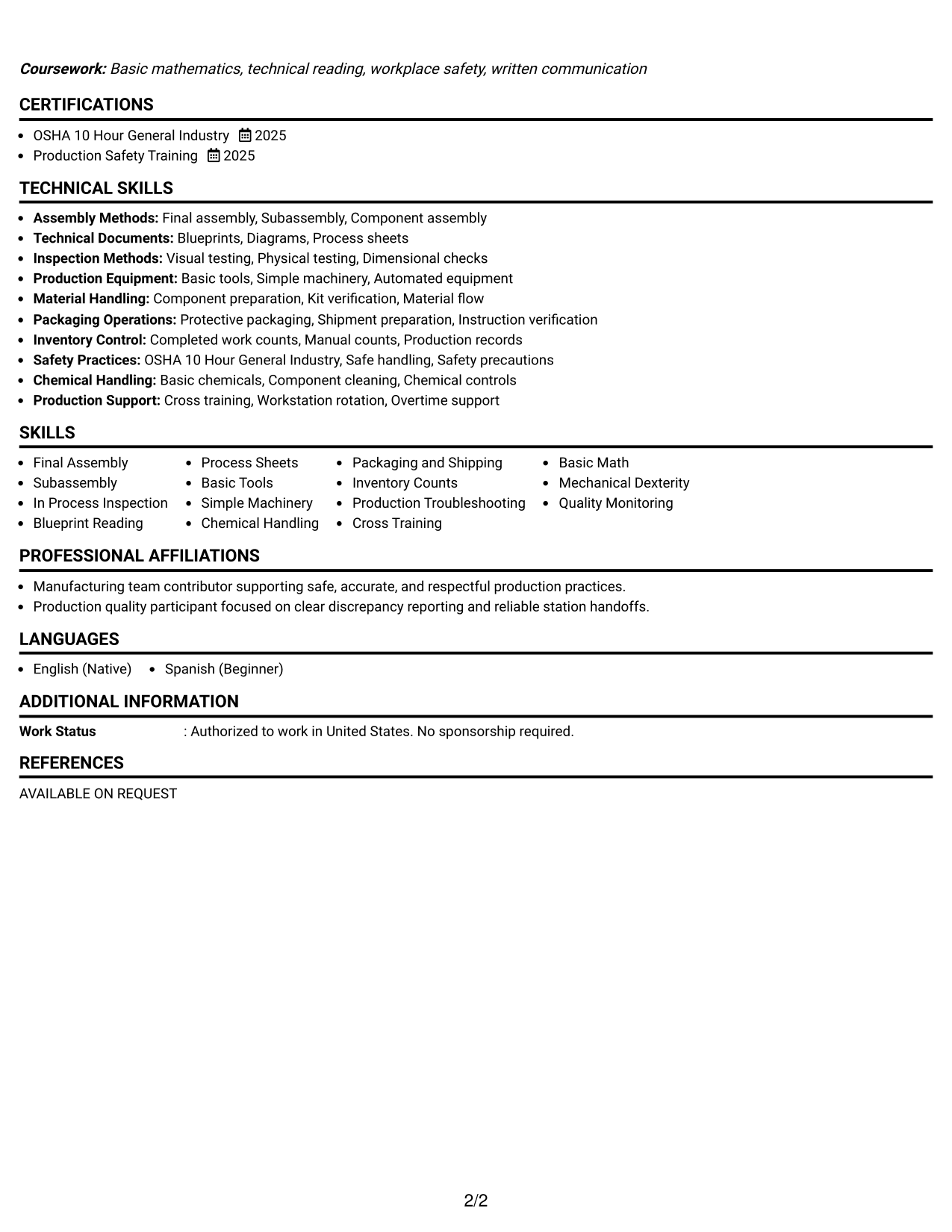 Resume Example Page 2