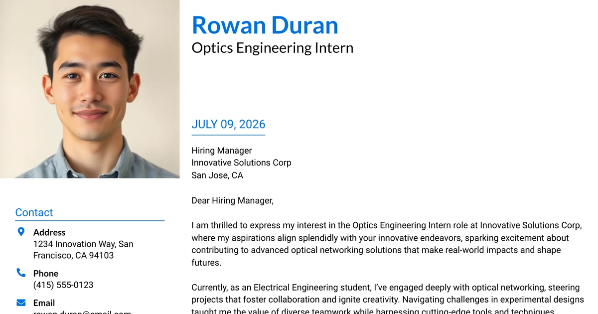 30+ Optics Engineering Intern Cover Letter Templates with Example 2026
