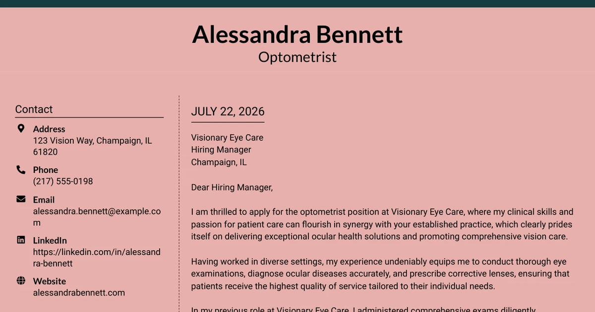 30+ Optometrist Cover Letter Templates with Example 2026