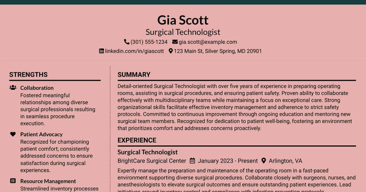 33 OR Surgical Technologist Resume Templates with Example 2026 (ATS-Optimized)