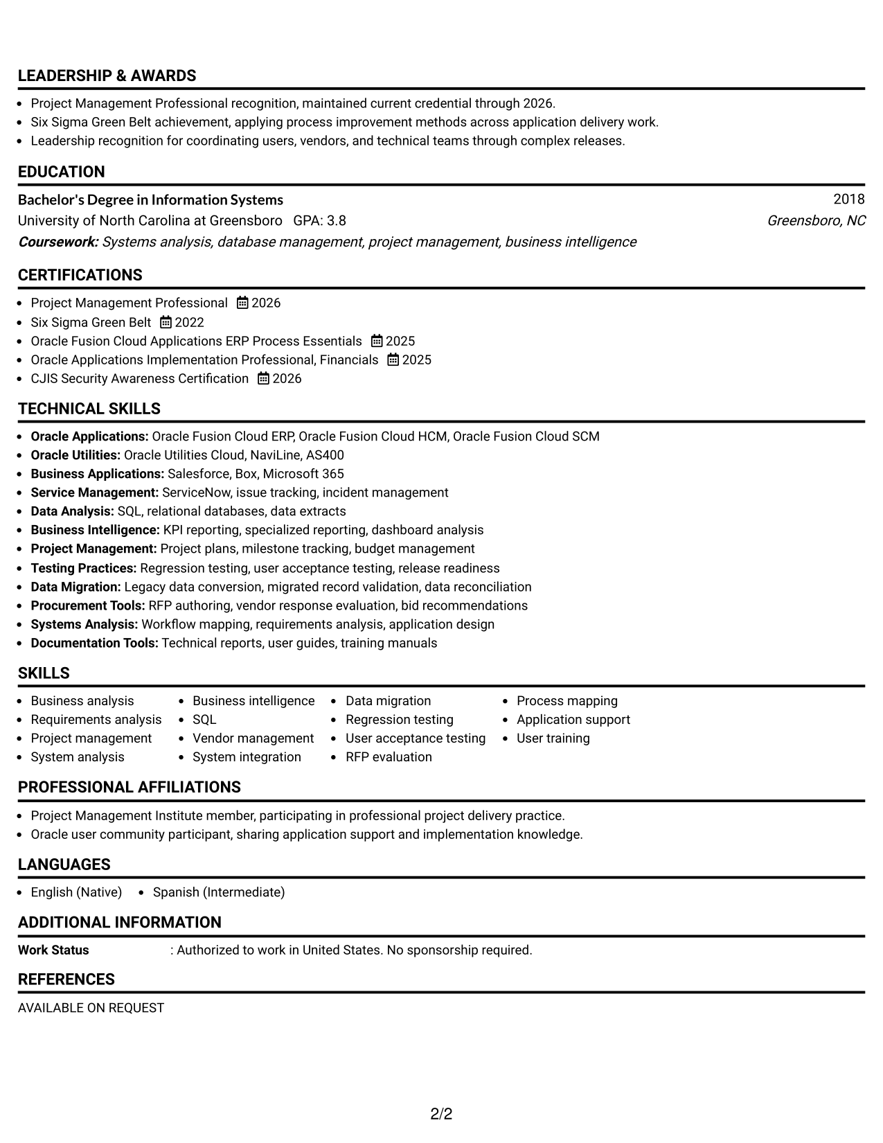 Resume Example Page 2