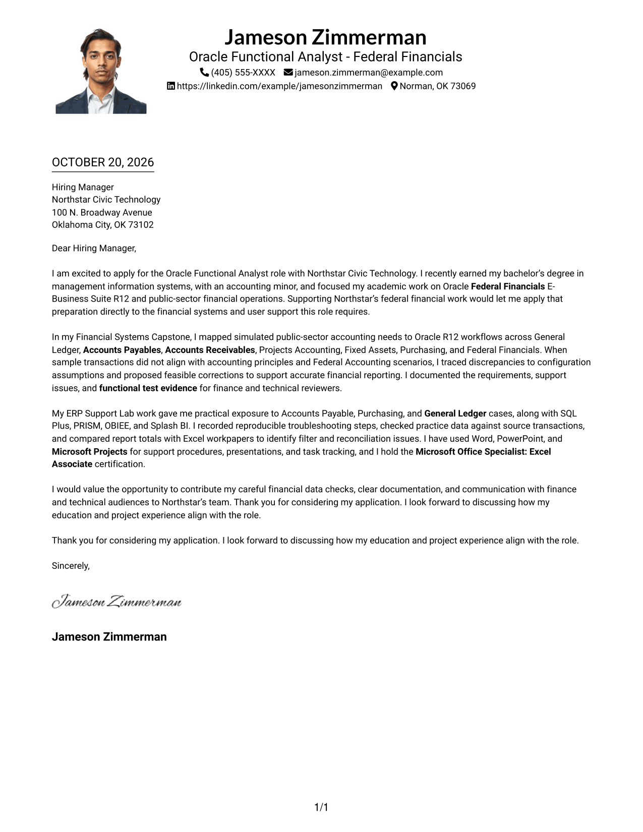 Cover letter example — page 1