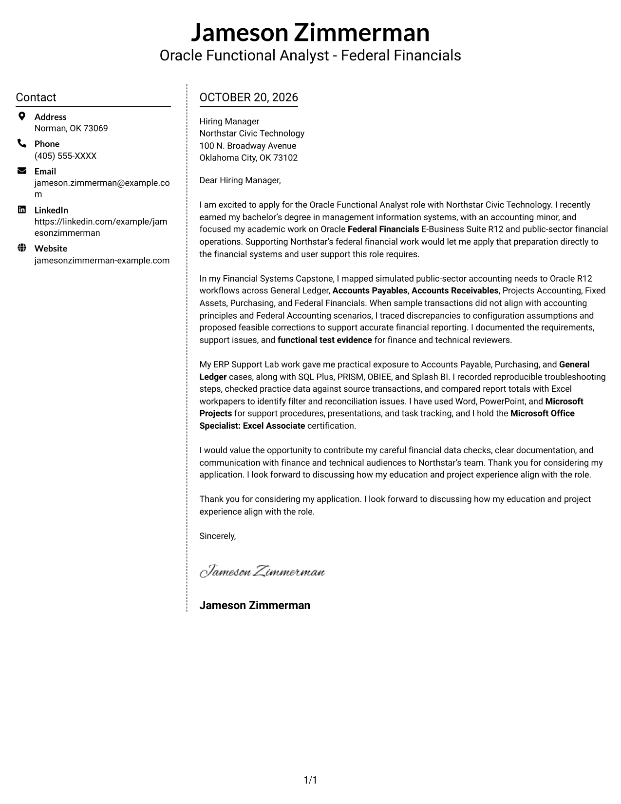 Cover letter example — page 1
