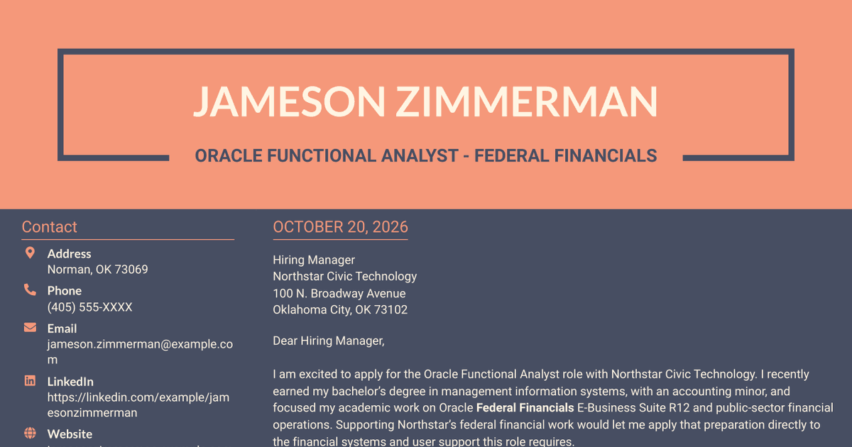 7 Oracle Functional Analyst - Federal Financials Cover Letter Templates with Example