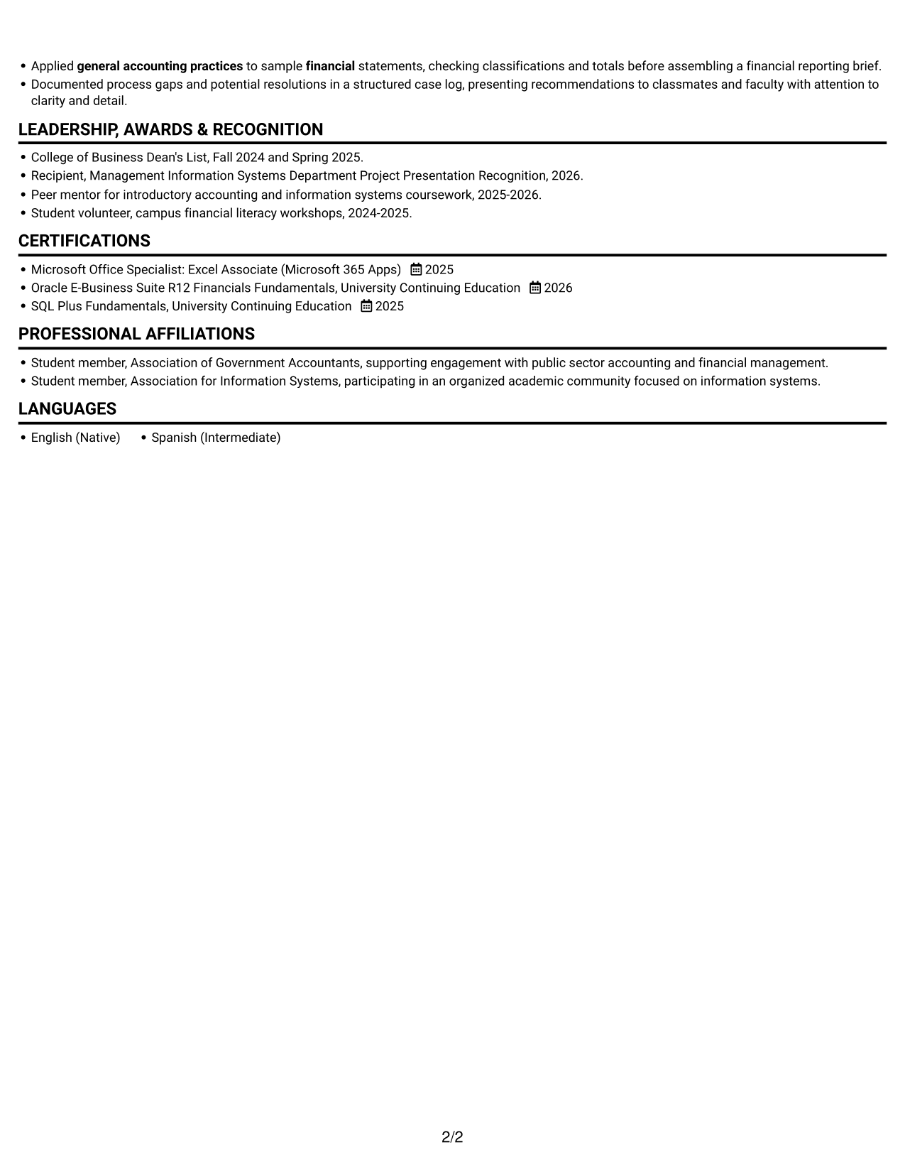 Resume example — page 2