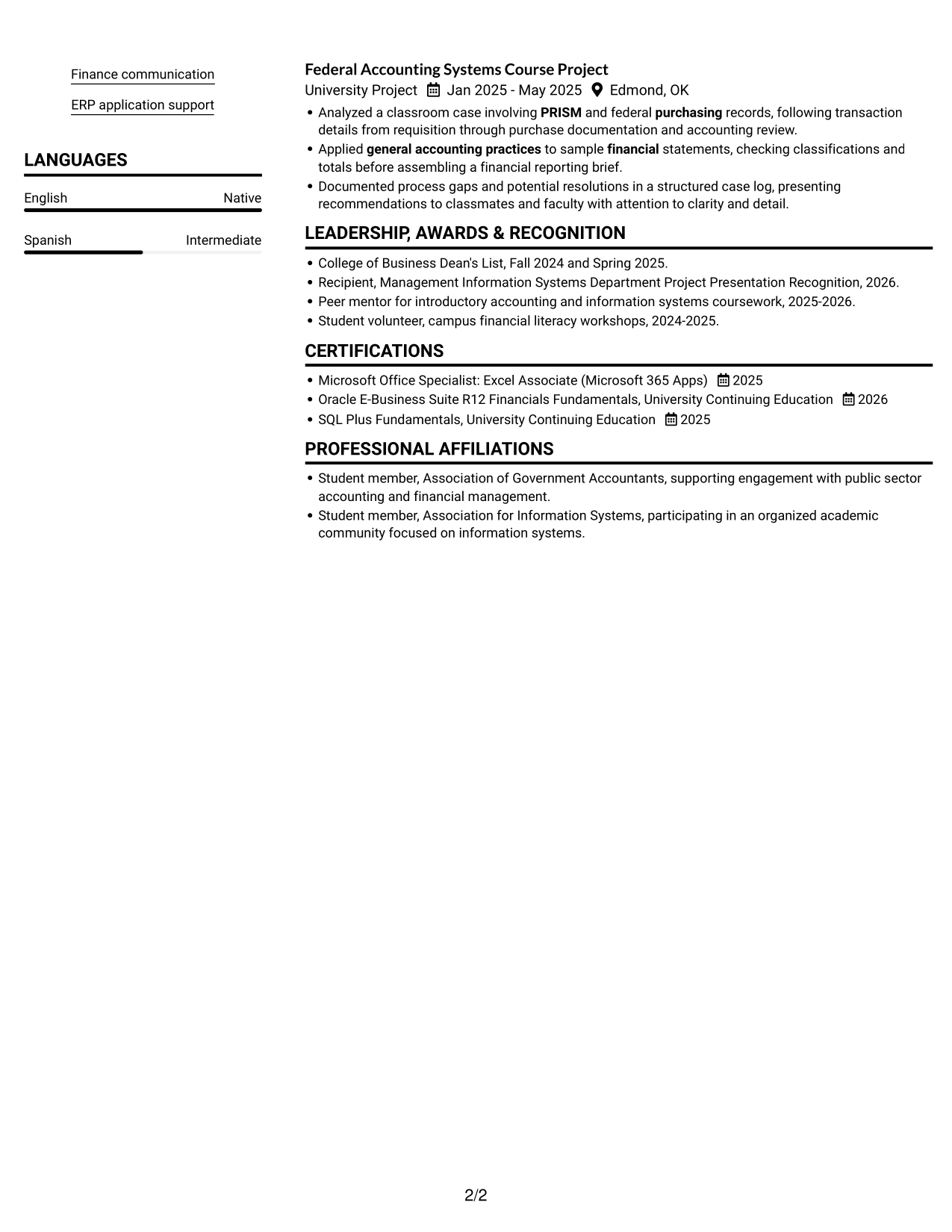 Resume example — page 2