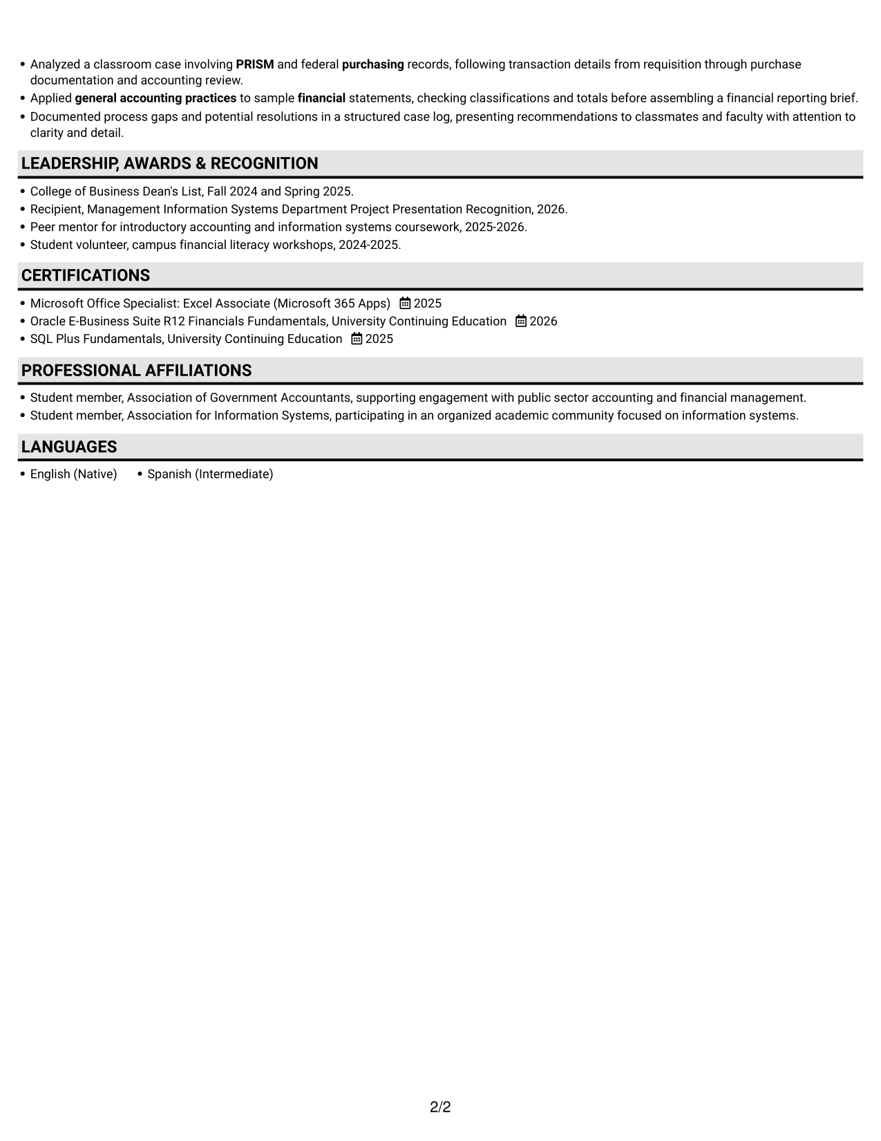 Resume example — page 2