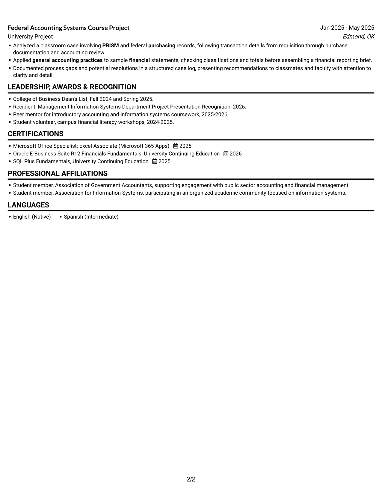 Resume example — page 2