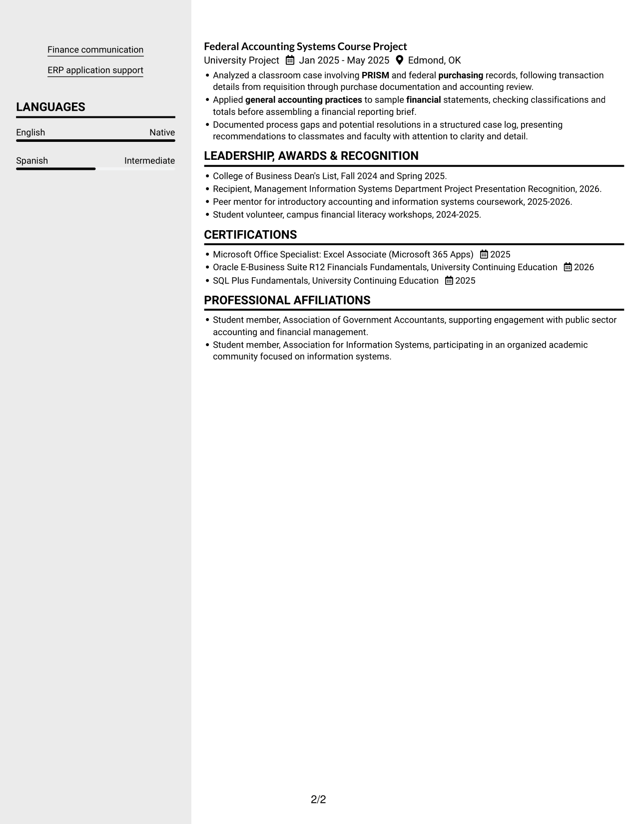 Resume example — page 2