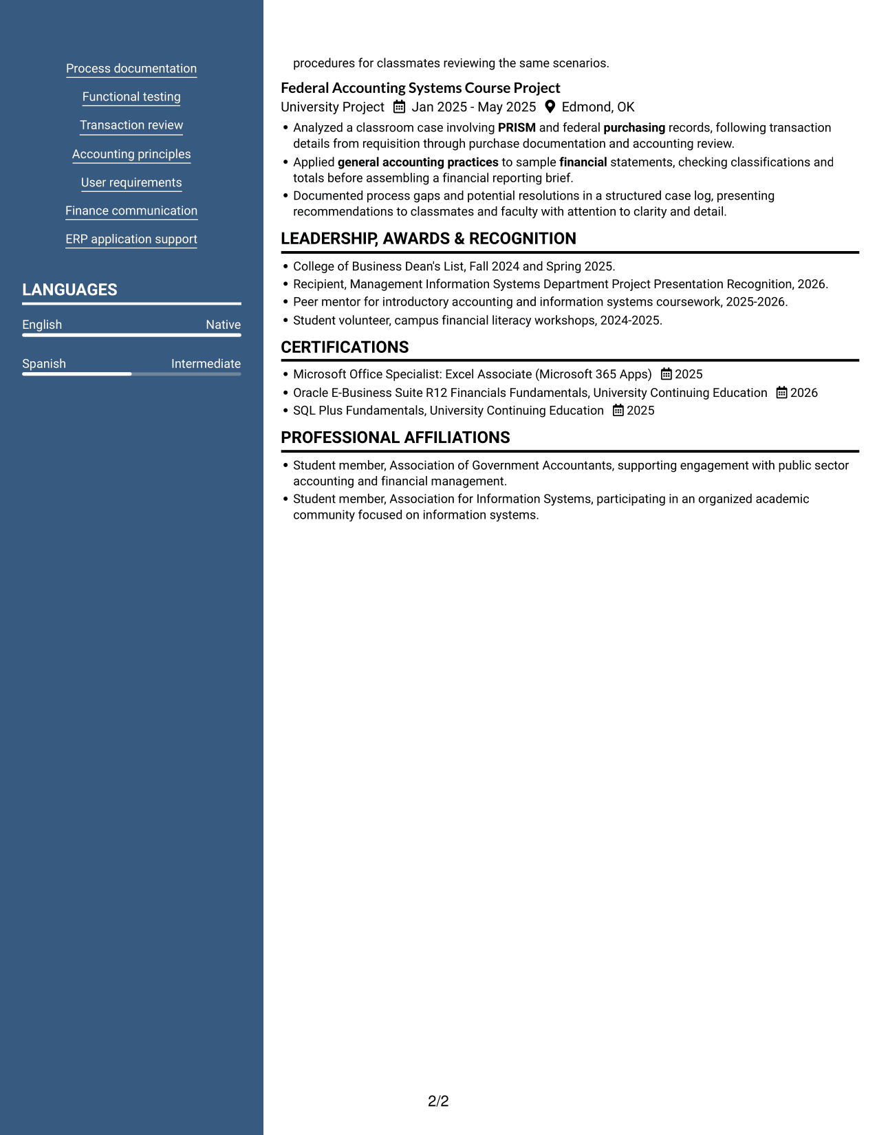 Resume example — page 2