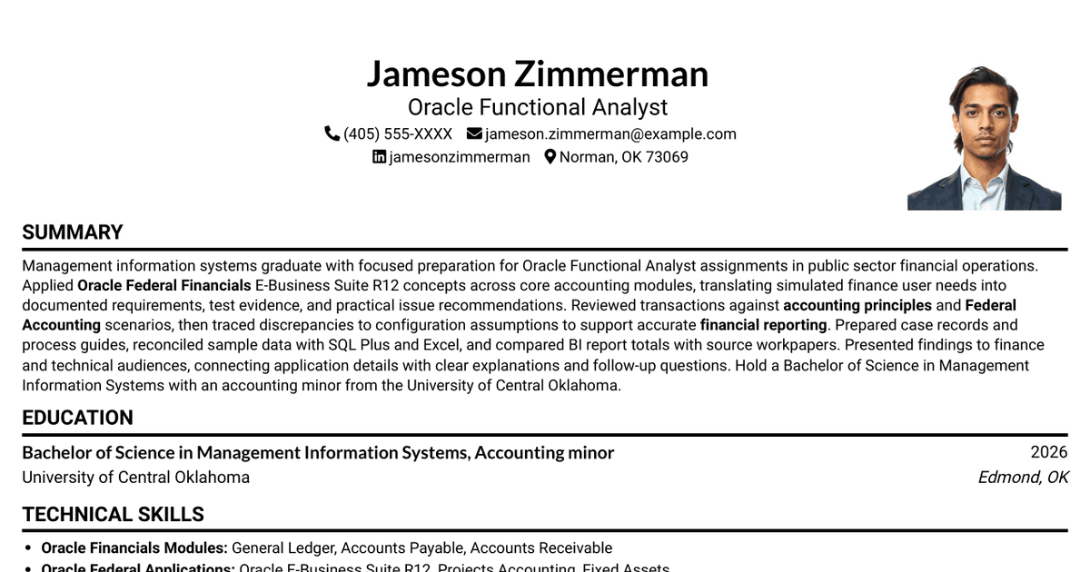 7 Oracle Functional Analyst - Federal Financials Resume Templates with Example