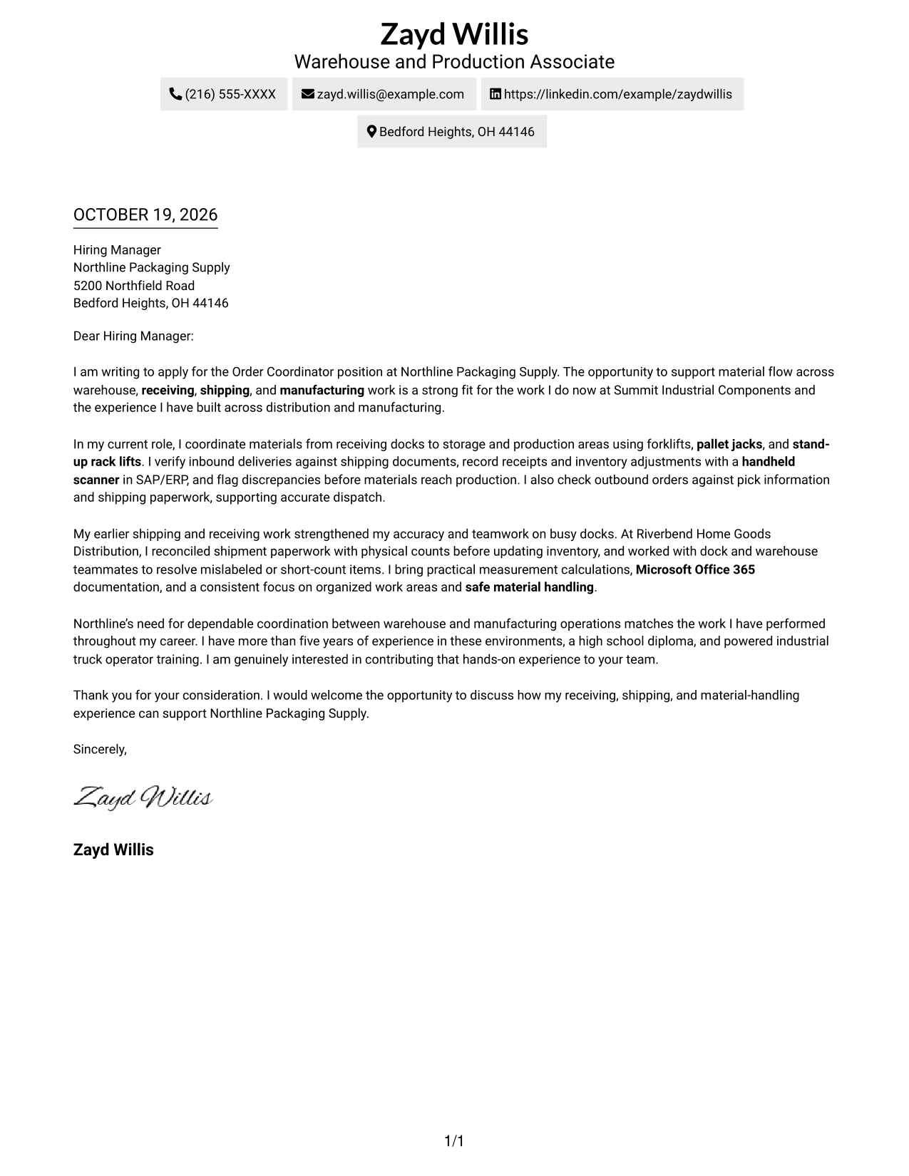 Cover letter example — page 1