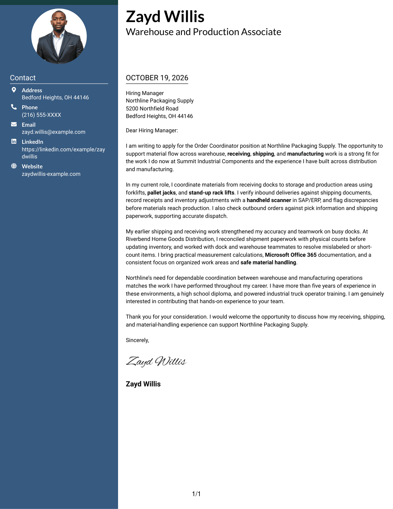 Cover letter example — page 1