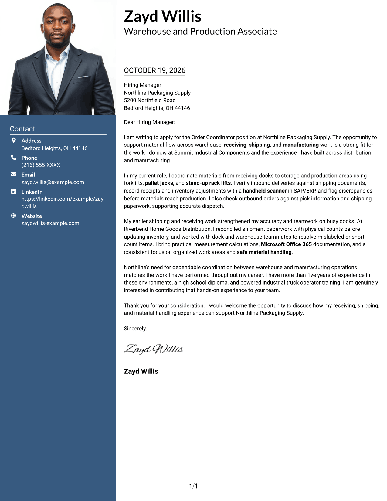 Cover letter example — page 1