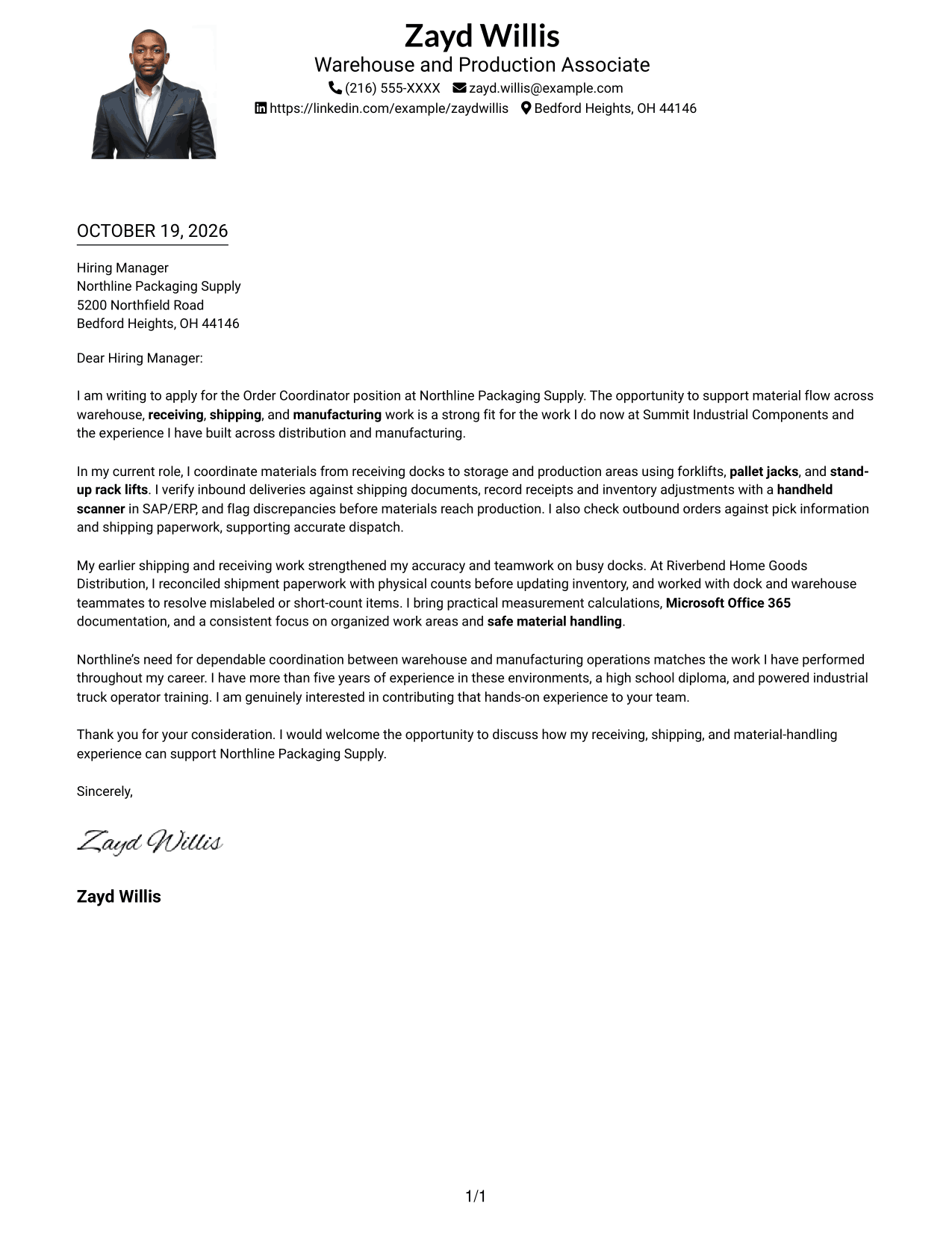 Cover letter example — page 1