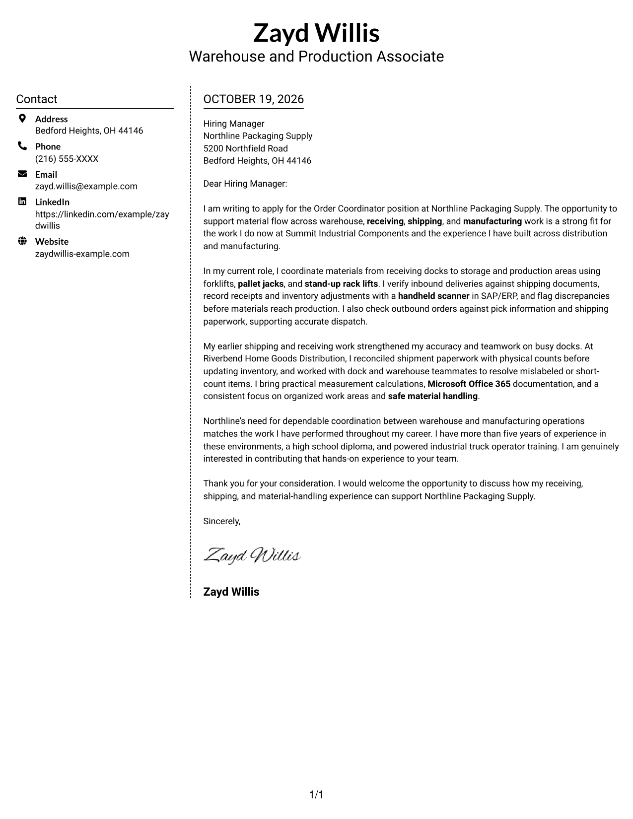 Cover letter example — page 1