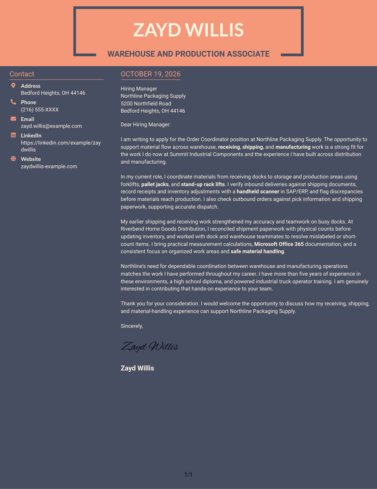 Cover letter example — page 1