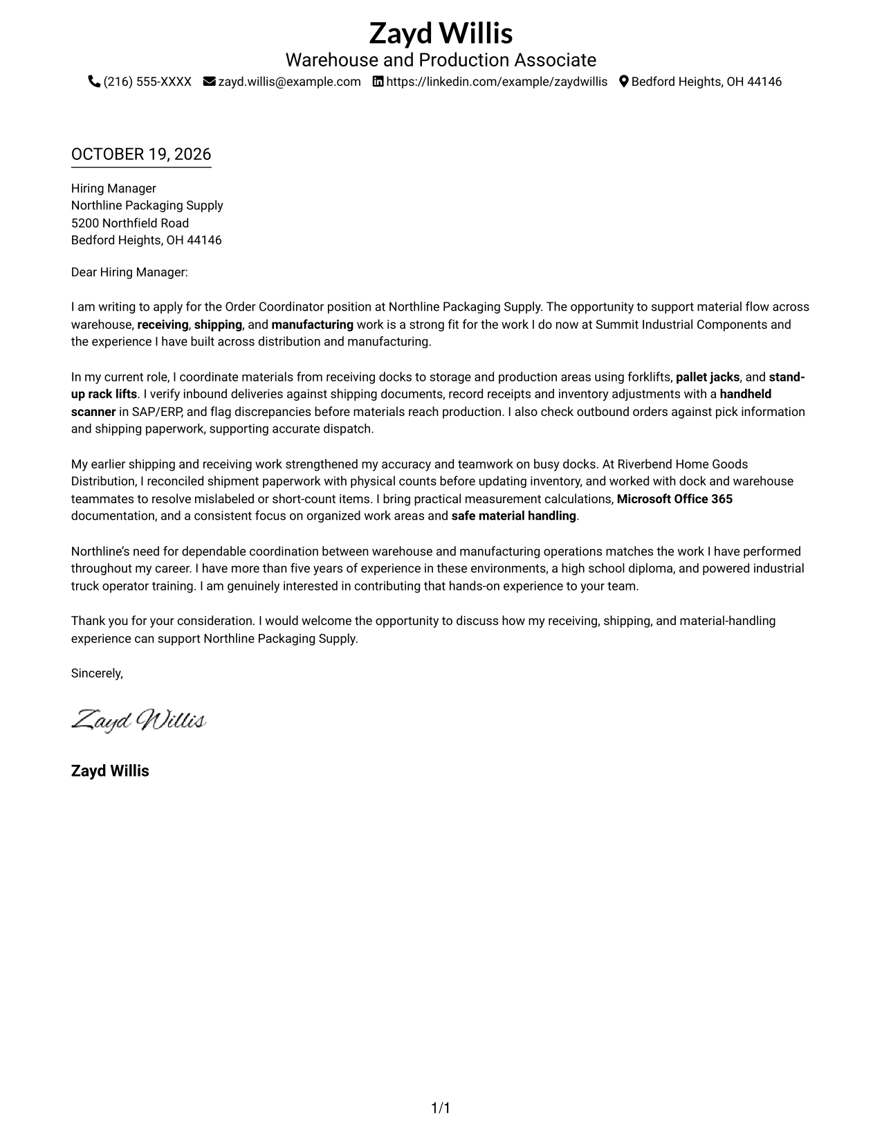 Cover letter example — page 1