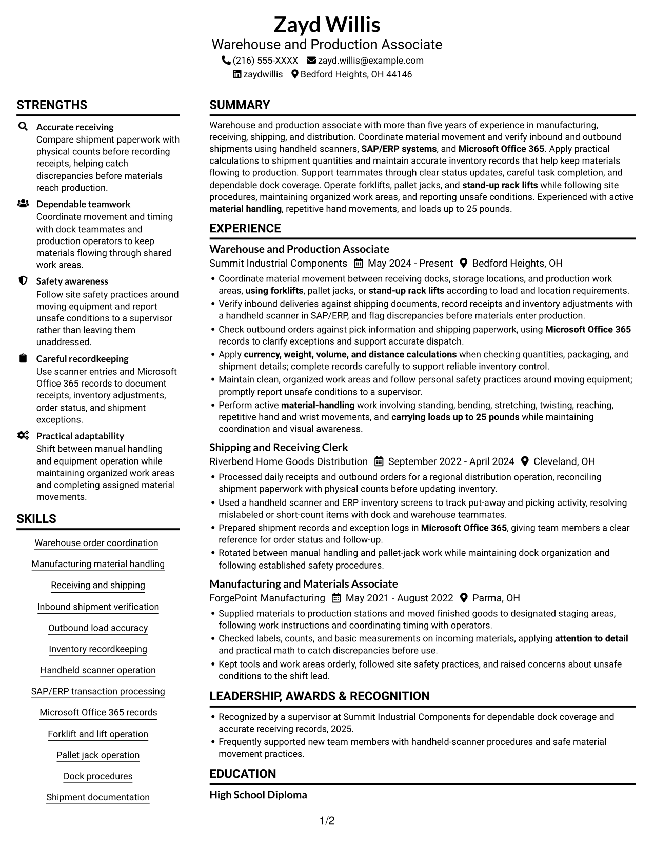 Resume example — page 1