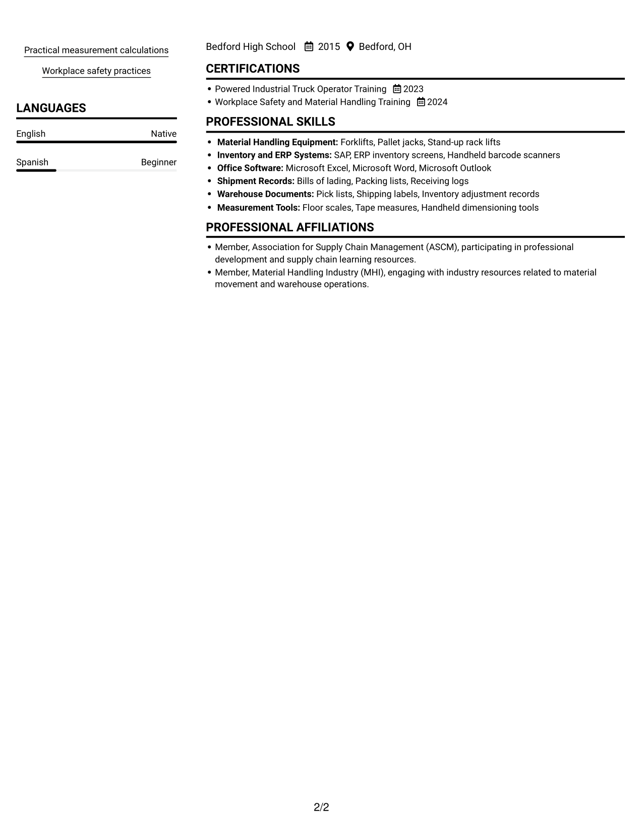 Resume example — page 2