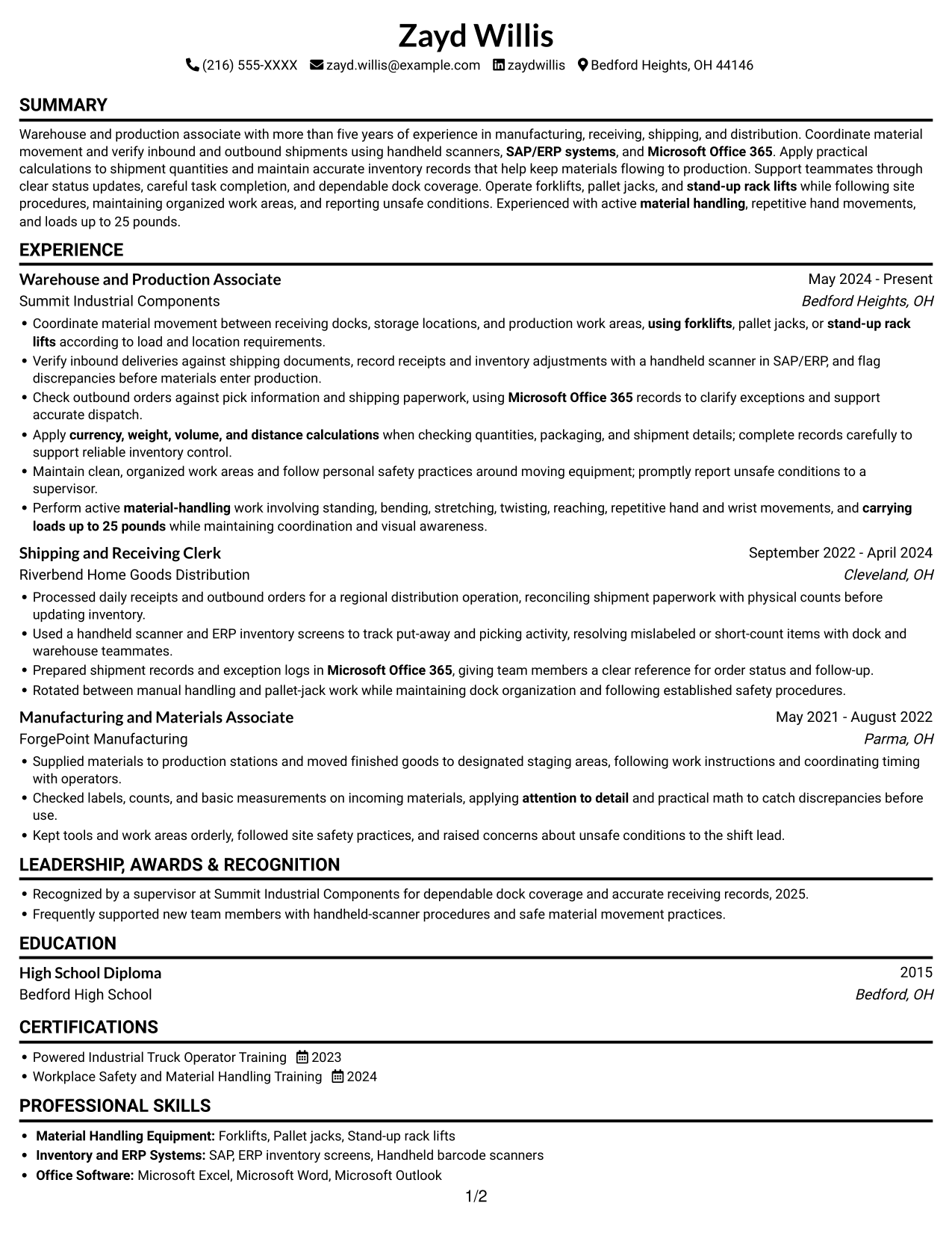 Resume example — page 1