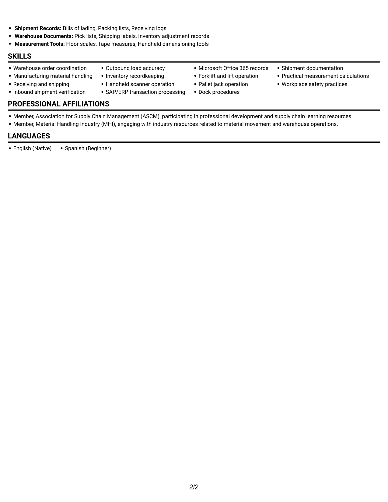Resume example — page 2