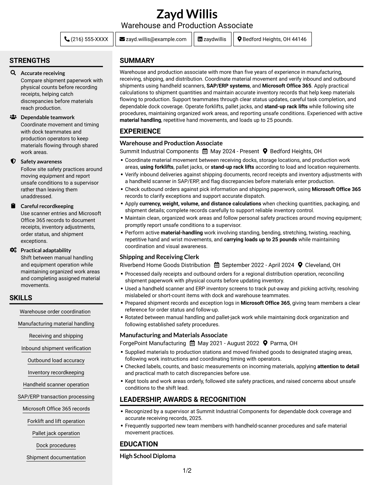 Resume example — page 1