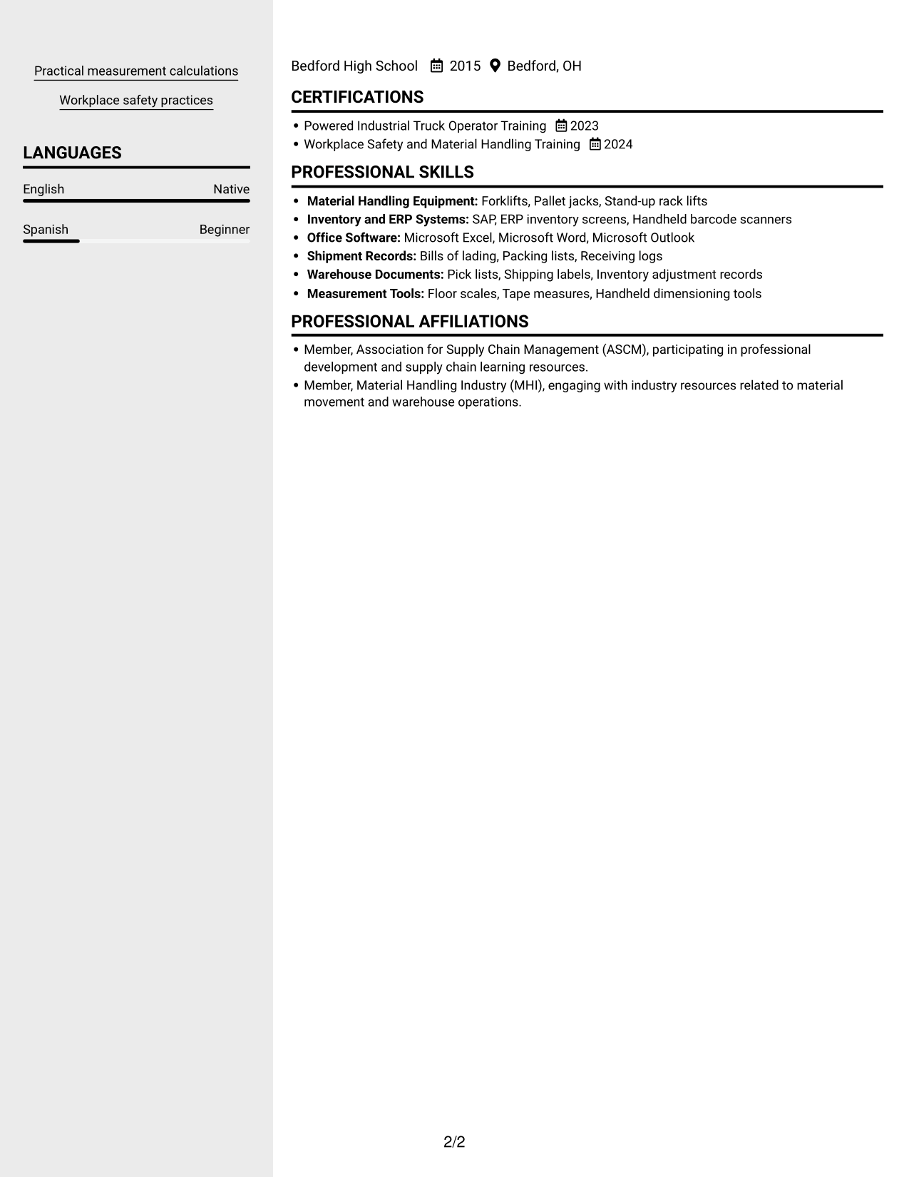Resume example — page 2