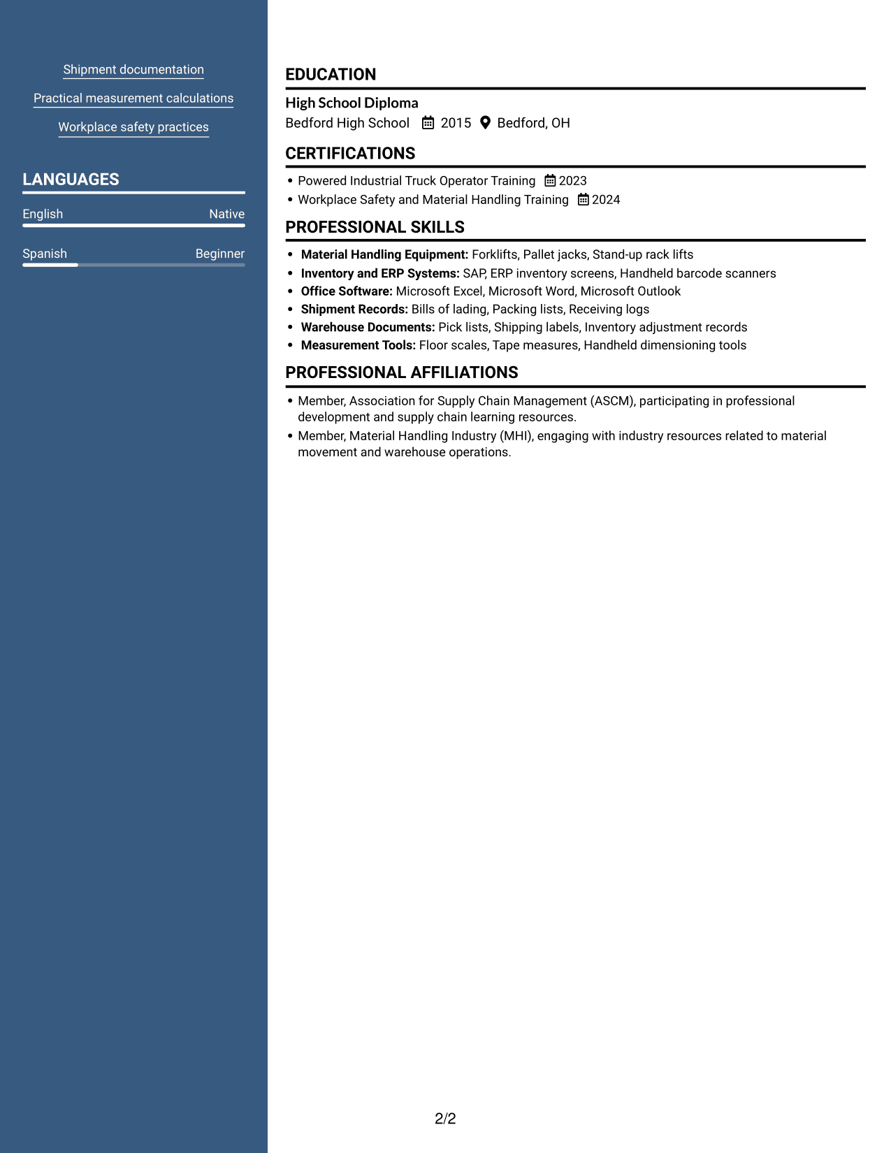 Resume example — page 2