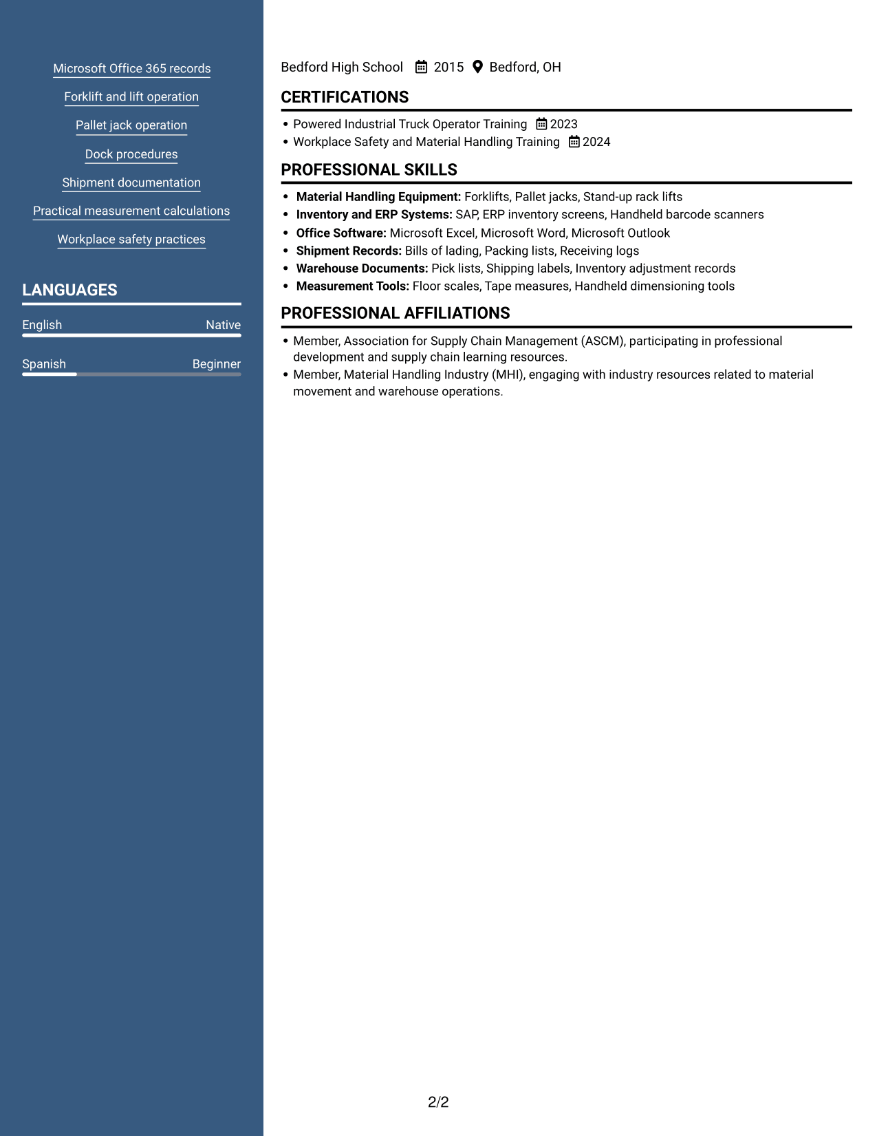 Resume example — page 2