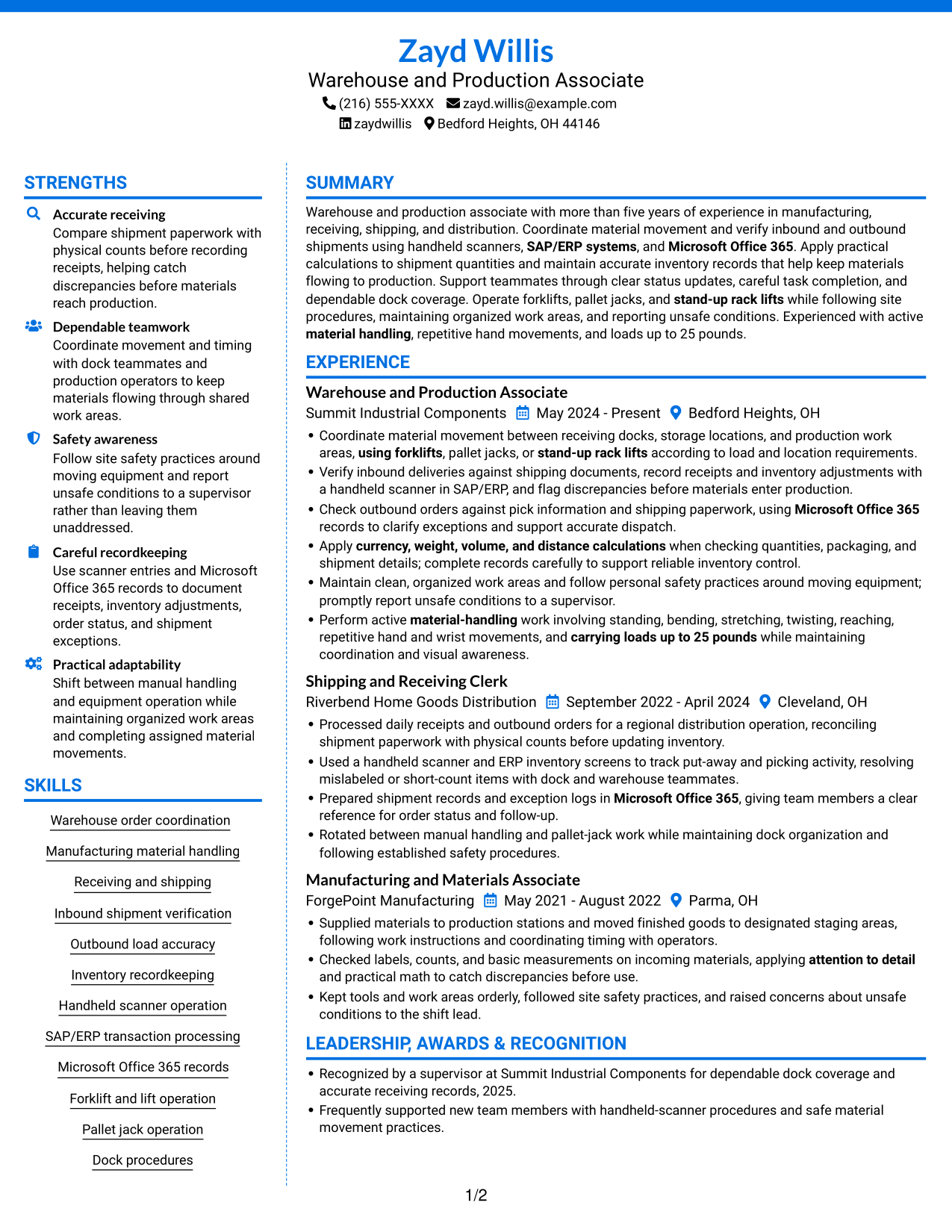 Resume example — page 1