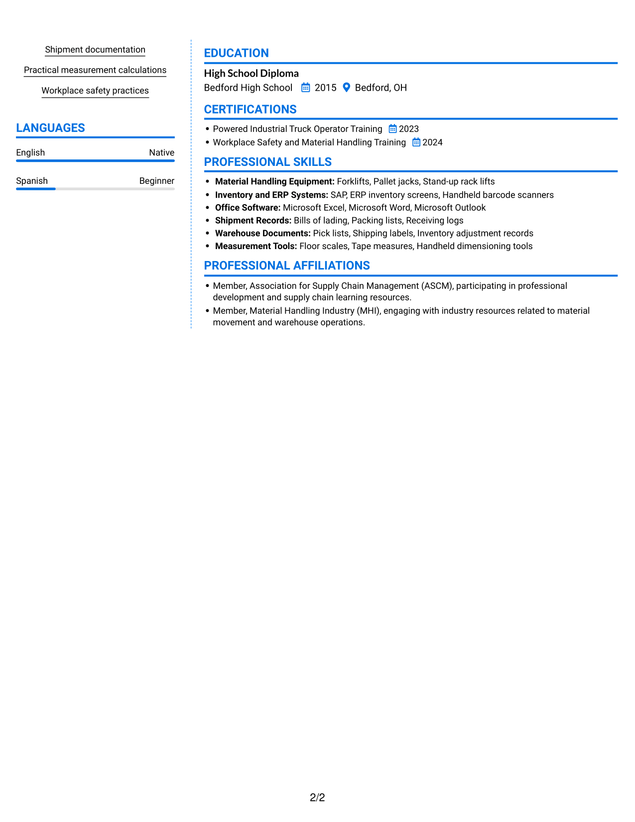 Resume example — page 2