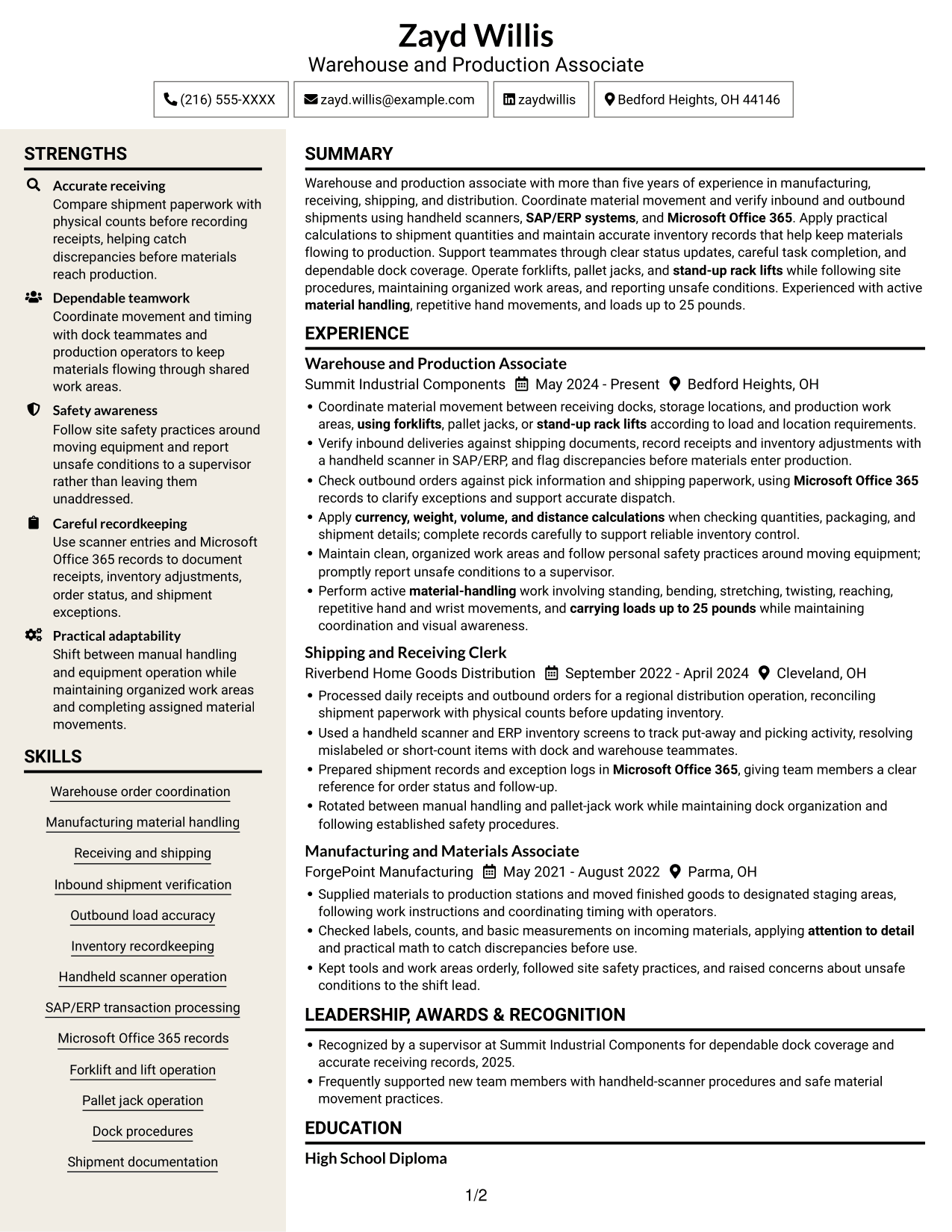 Resume example — page 1