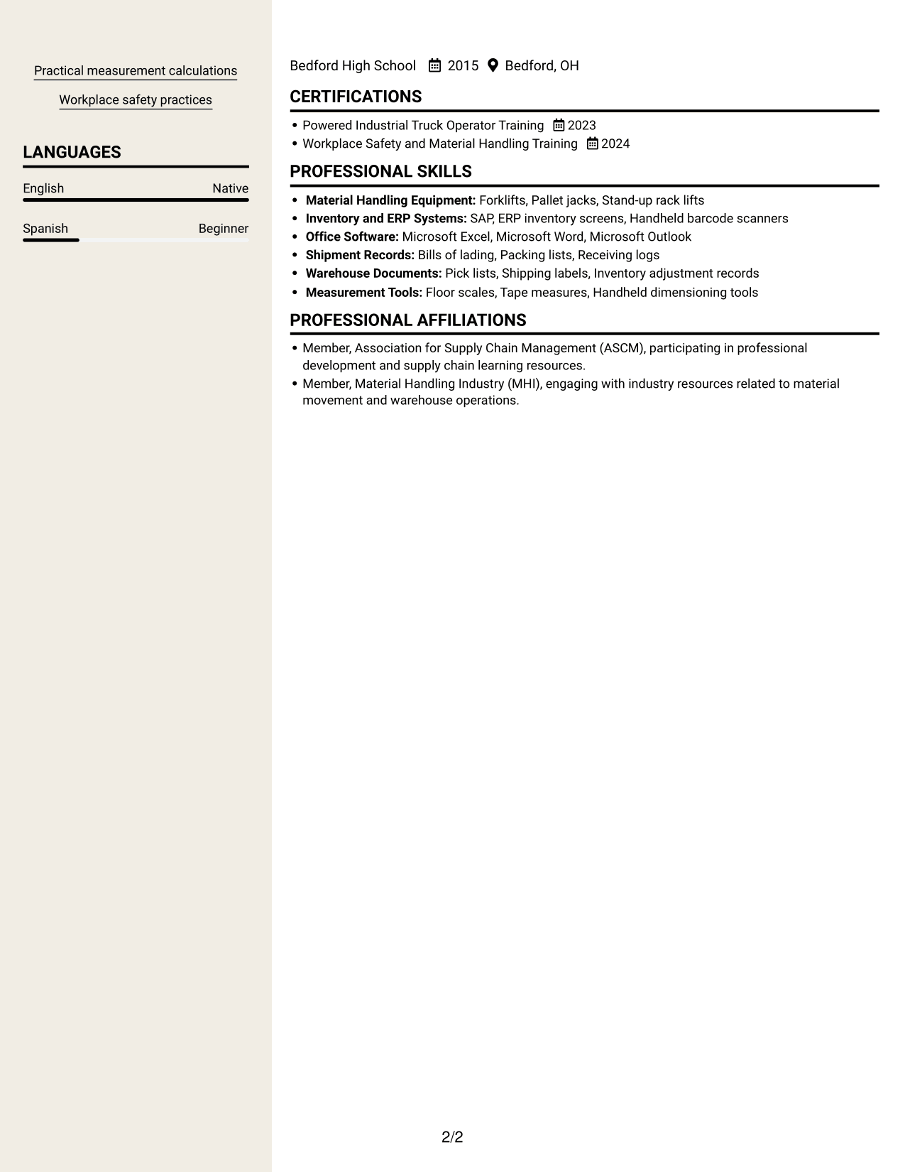 Resume example — page 2