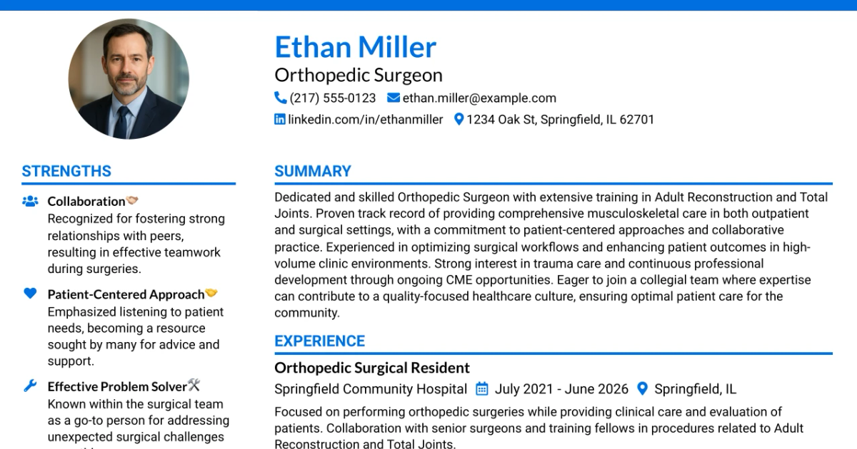 33 Orthopedic Surgeon Resume Templates with Example 2026 (ATS-Optimized)