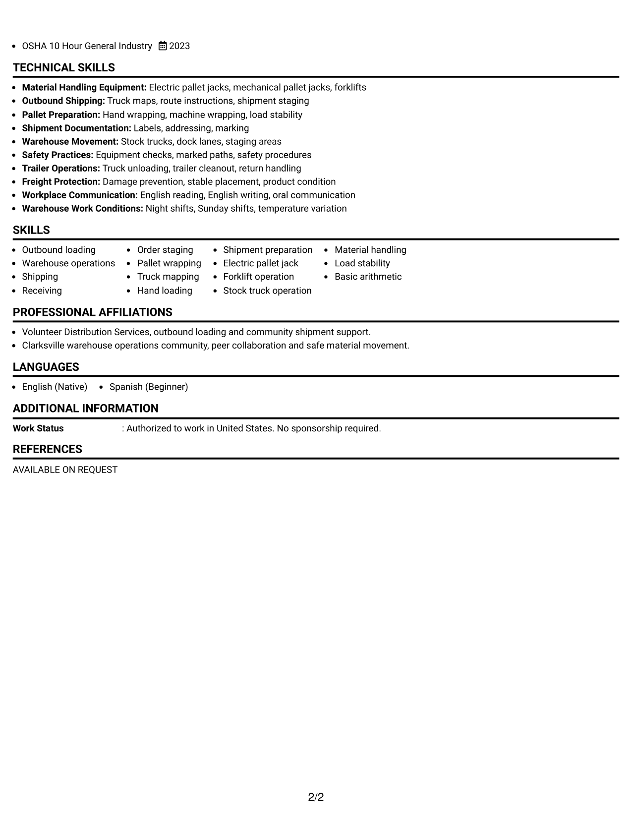 Resume Example Page 2