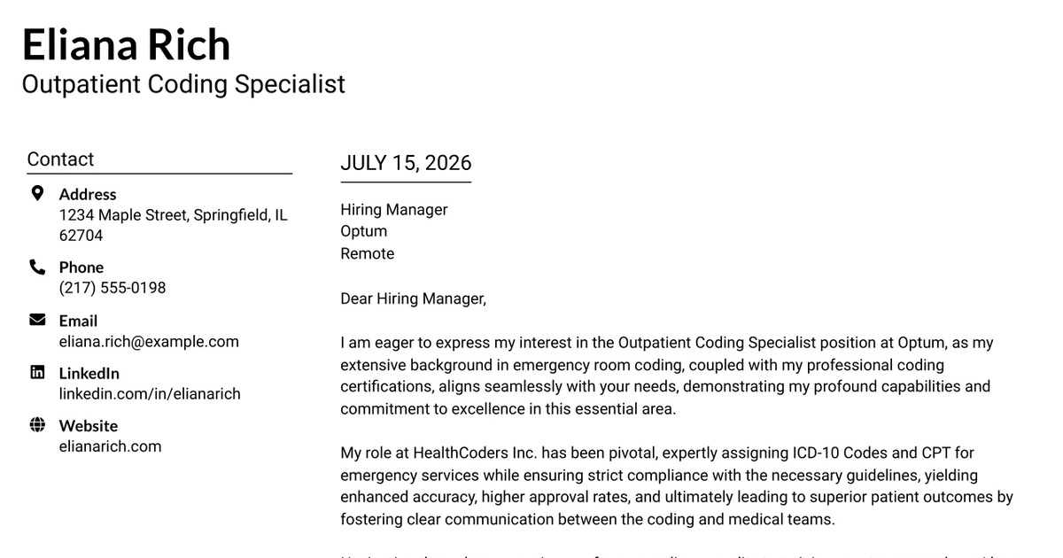 30+ Outpatient Coding Specialist Cover Letter Templates with Example 2026
