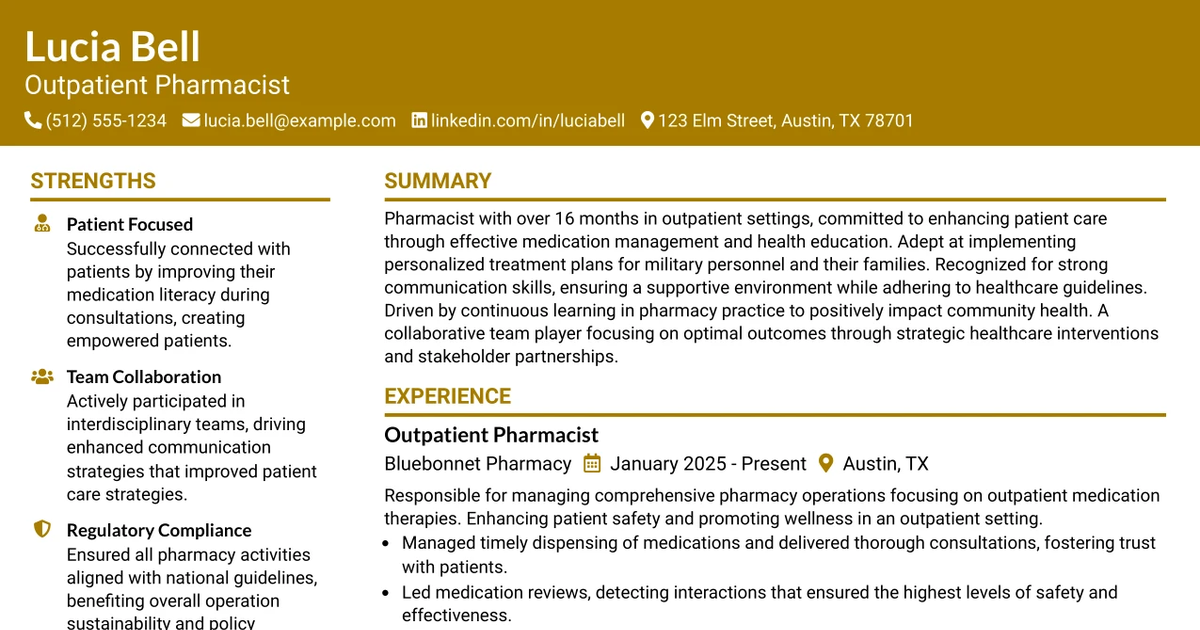 33 Outpatient Pharmacist Resume Templates with Example 2026 (ATS-Optimized)