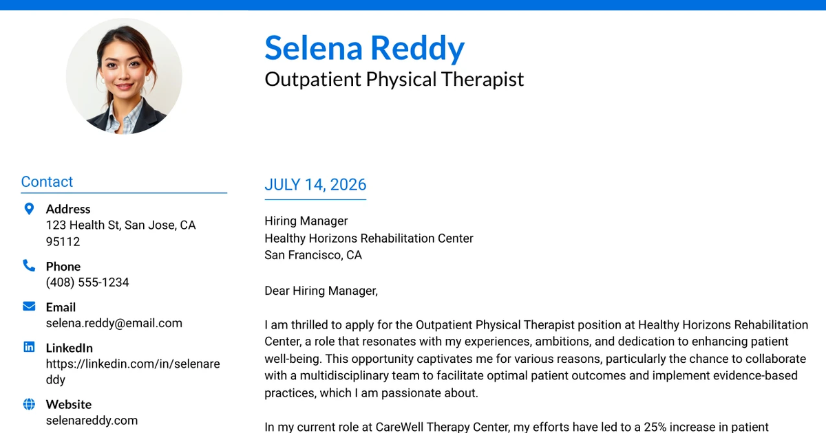 30+ Outpatient Physical Therapist Cover Letter Templates with Example 2026