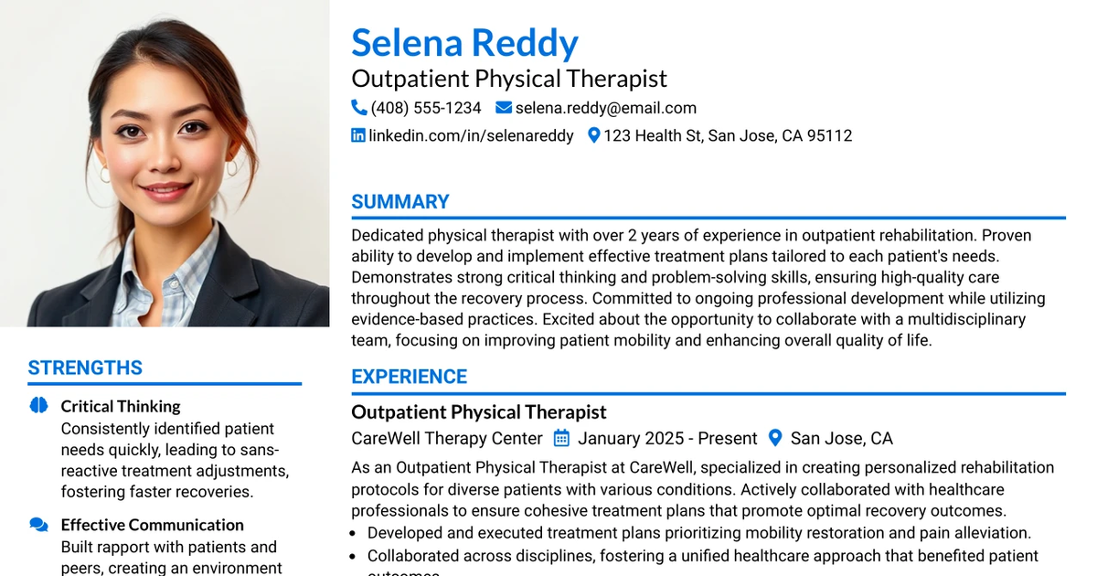 33 Outpatient Physical Therapist Resume Templates with Example 2026 (ATS-Optimized)