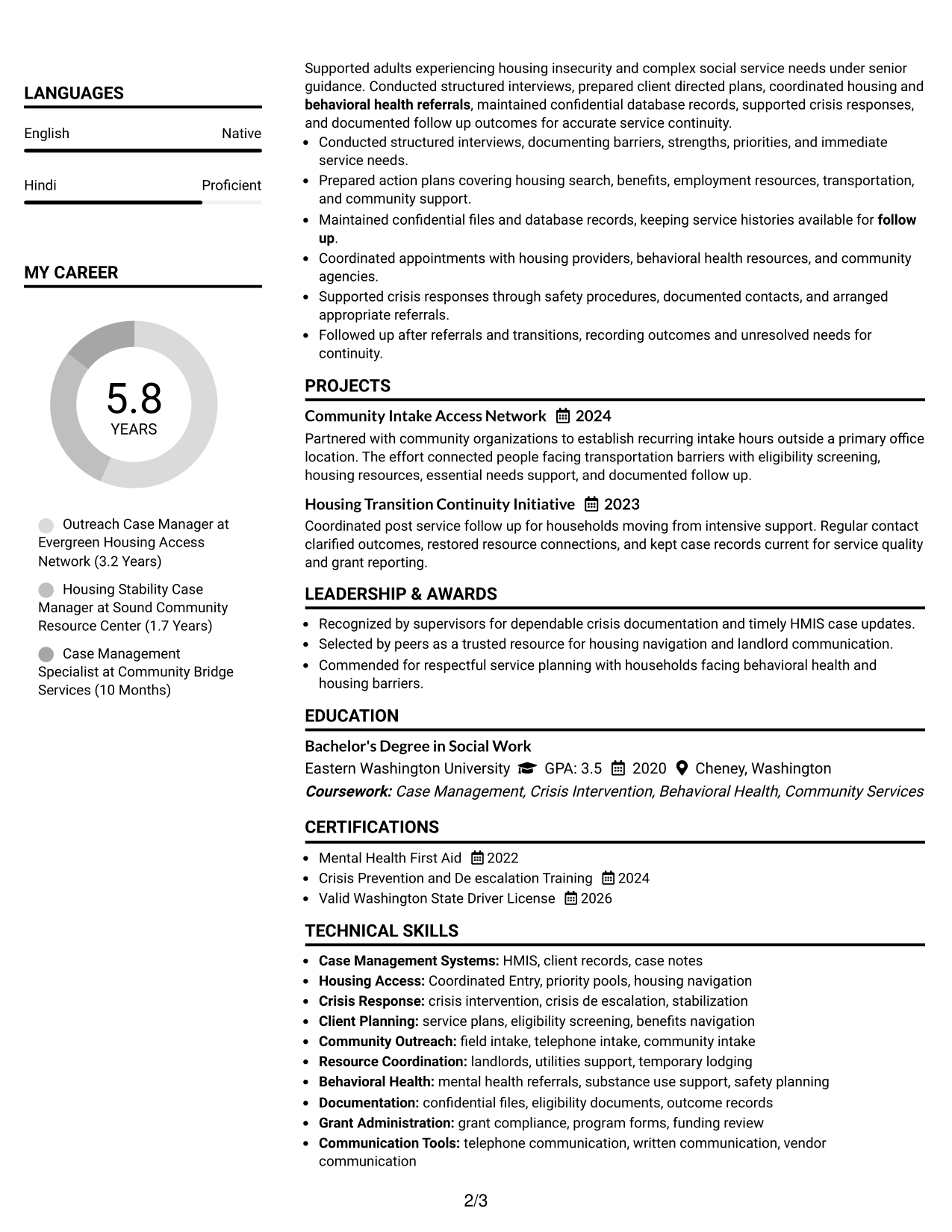Resume Example Page 2
