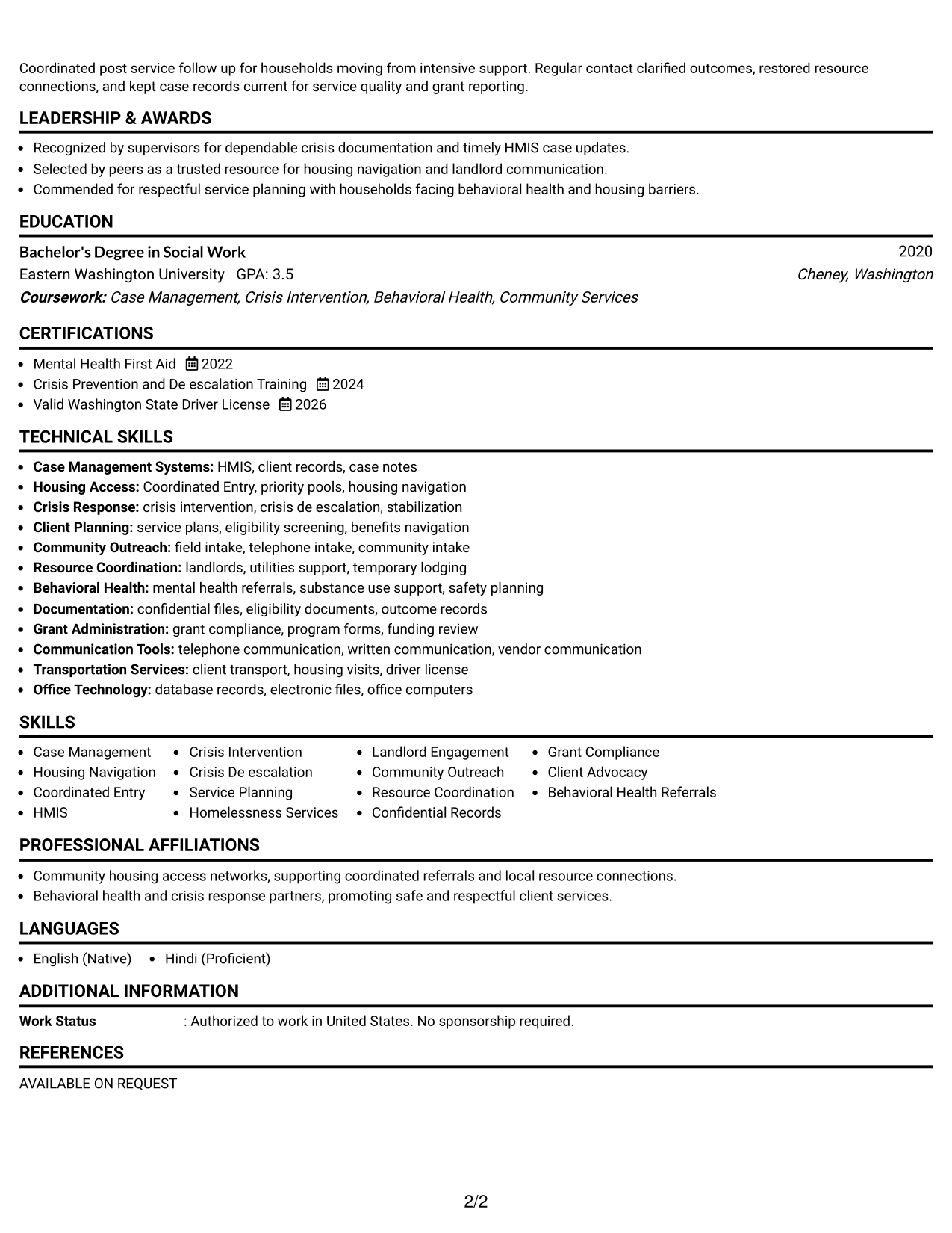 Resume Example Page 2