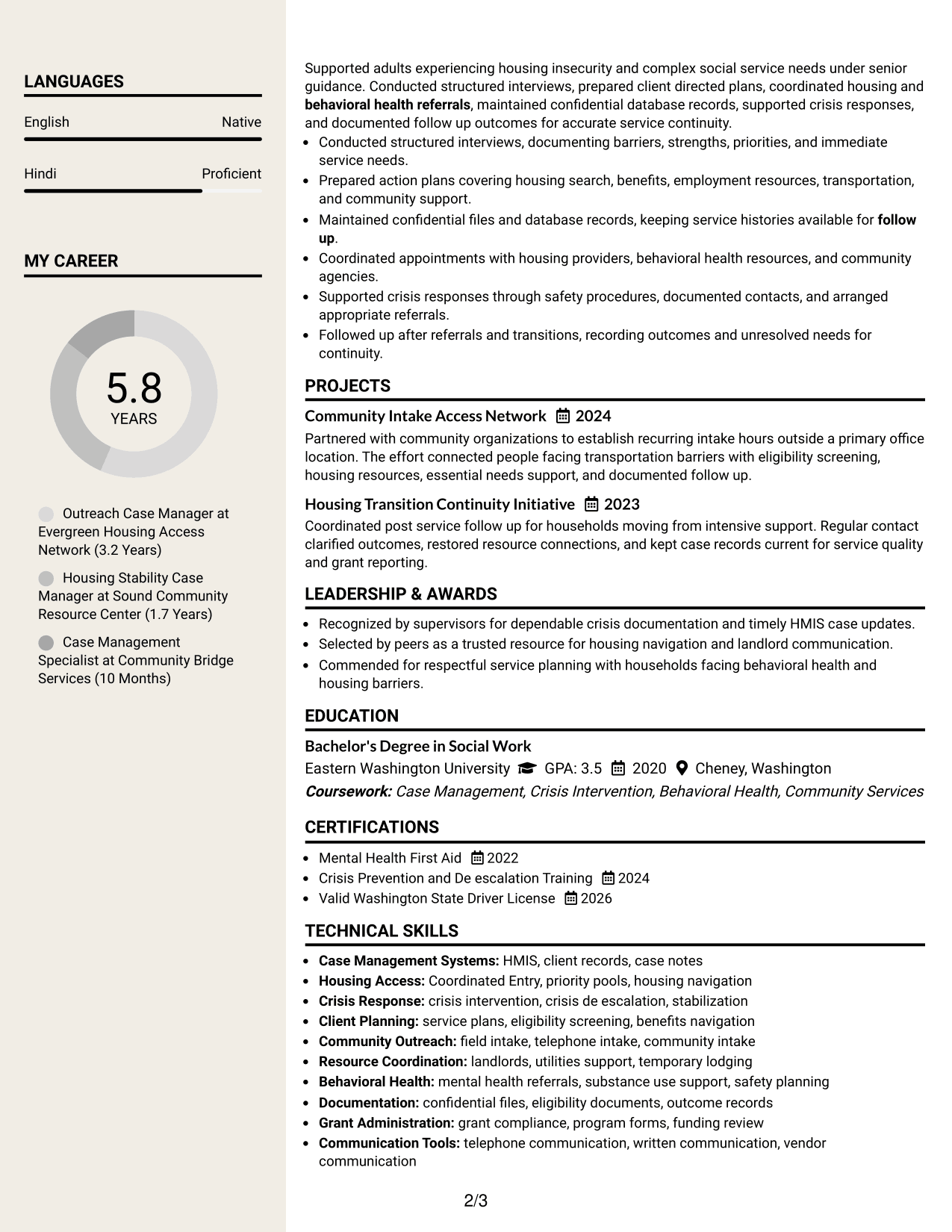 Resume Example Page 2