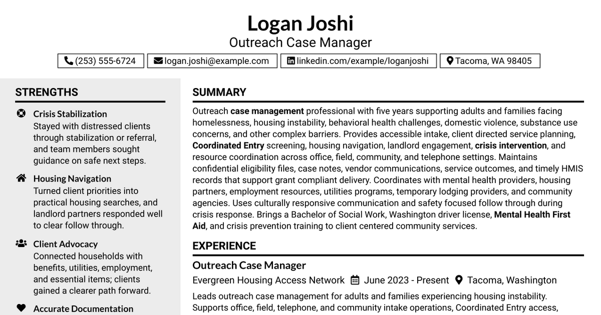 7 Outreach Case Manager Resume Templates with Example