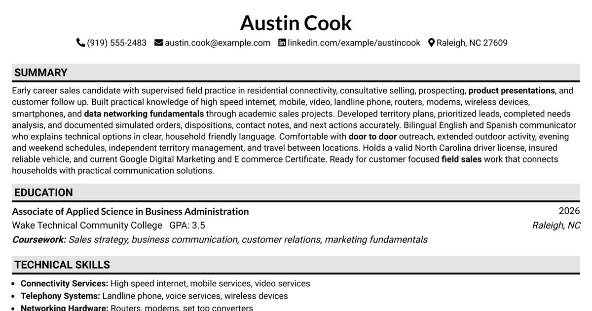 7 Outside Sales Representative Resume Templates with Example