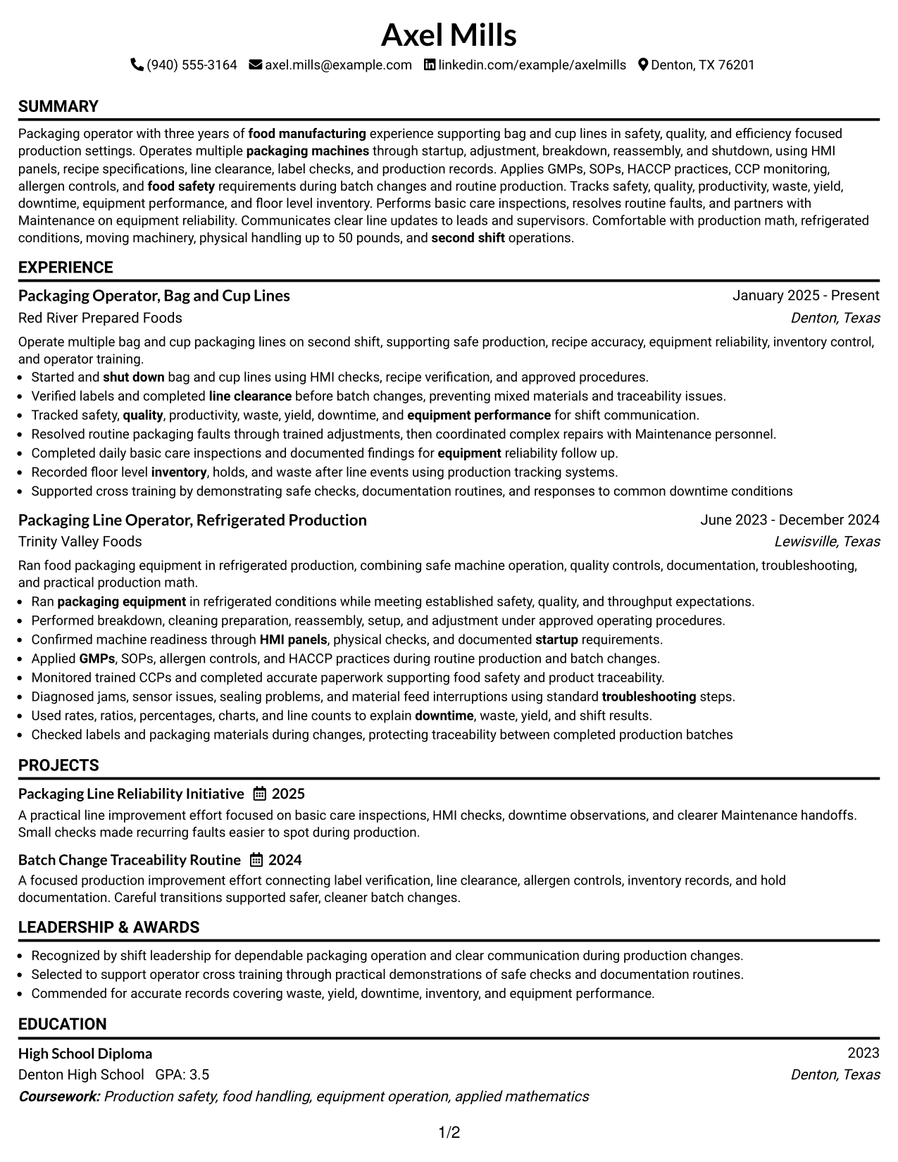 Resume Example Page 1